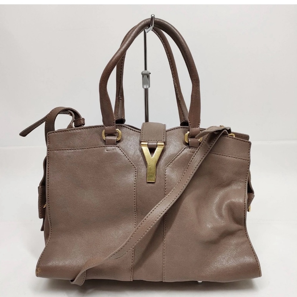 Yves Saint Laurent Light Brown Cabas Chyc Leather Y Addition Medium Authentic